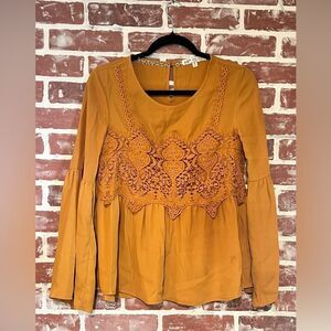 Jolt Mustard Lace Detail Blouse